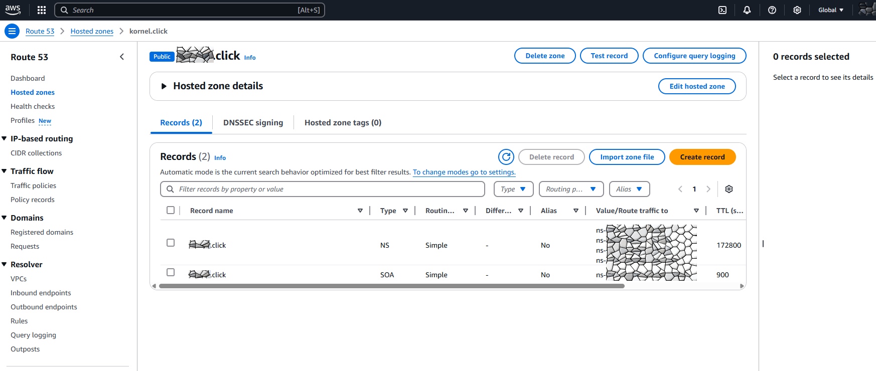 AWS route53 hosted zone
