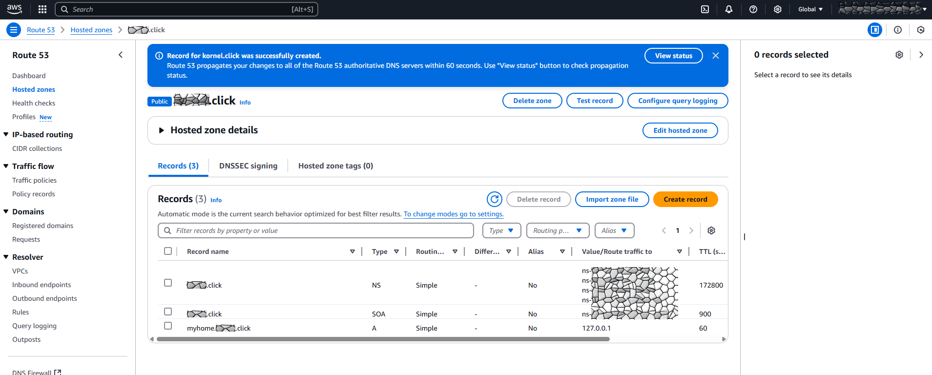 AWS route53 hosted zone