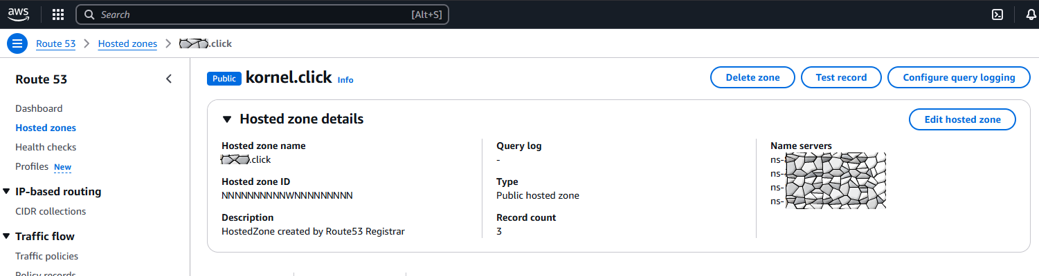 AWS route53 hosted zone details