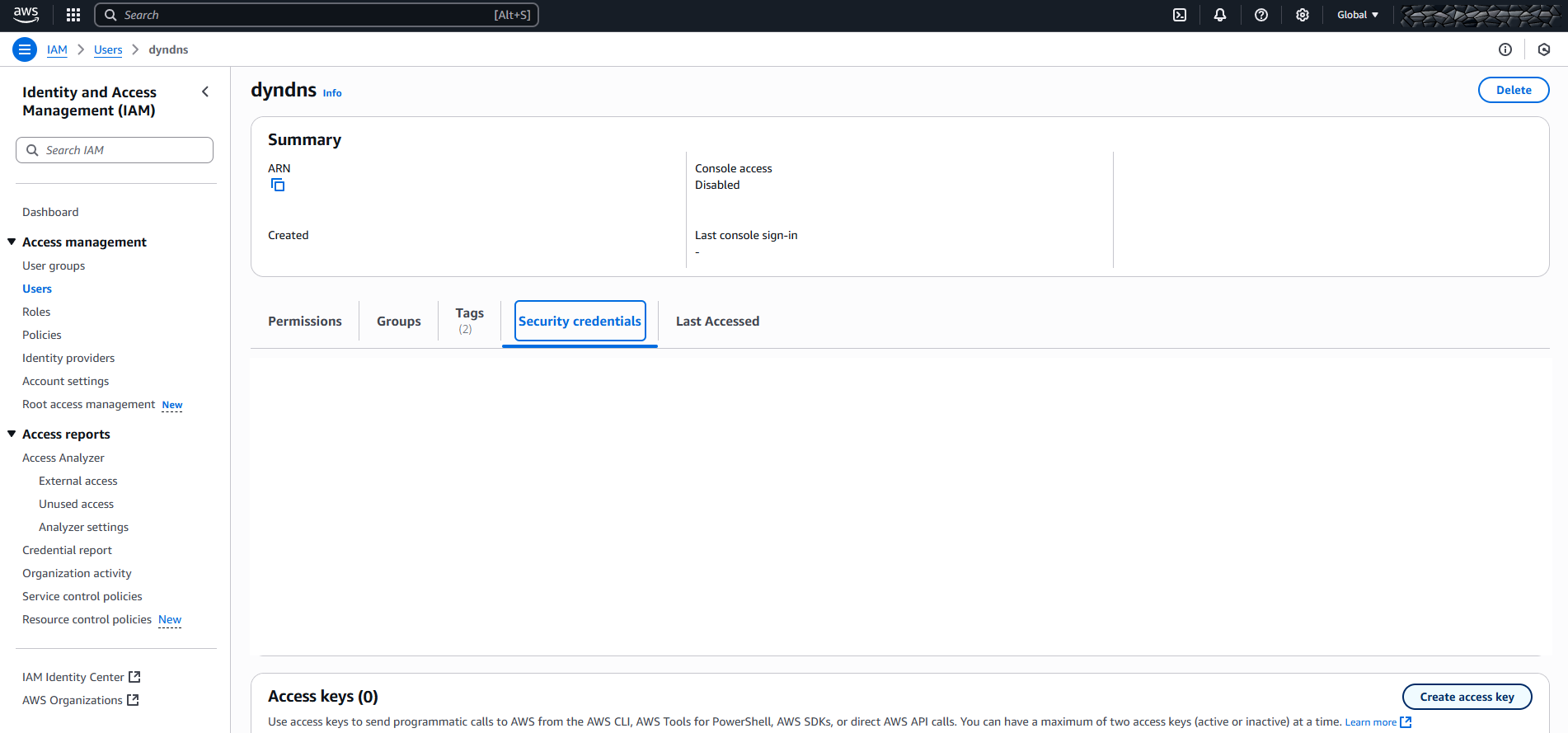 AWS route53 IAM User create access key
