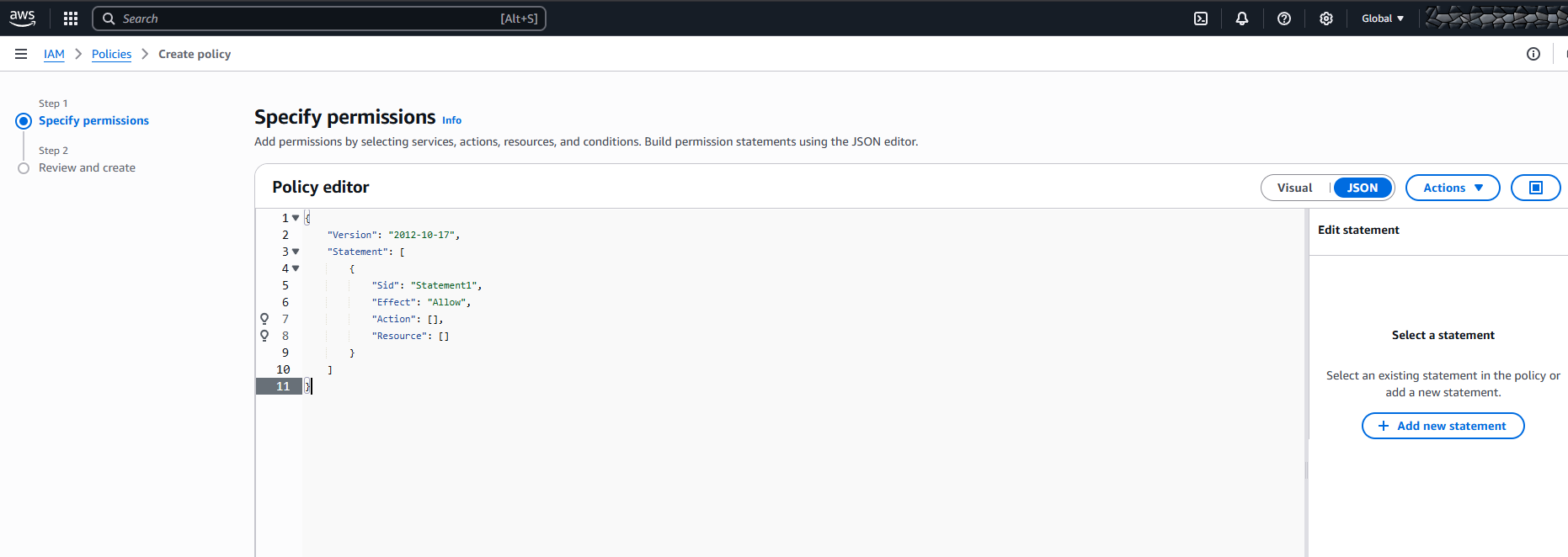 aws console create policy