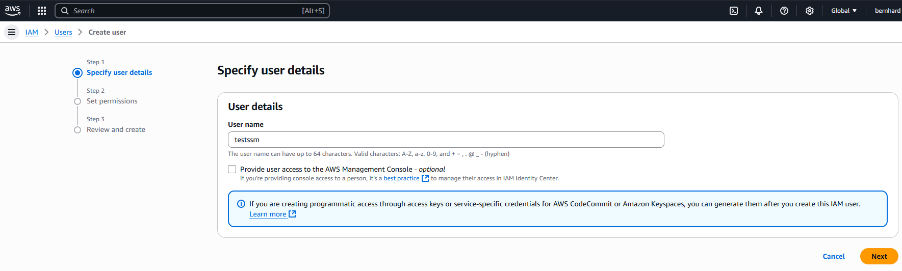 aws console create iam user
